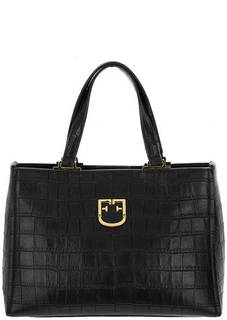 Черная кожаная сумка с выделкой под рептилию Belvedere Furla
