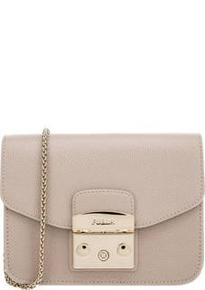 Бежевая кожаная сумка с одним отделом Metropolis Furla