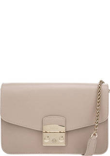 Бежевая кожаная сумка через плечо с откидным клапаном Metropolis Furla