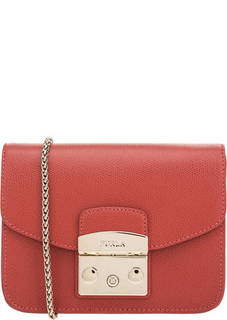 Красная кожаная сумка с одним отделом Metropolis Furla