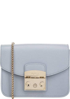 Голубая кожаная сумка с одним отделом Metropolis Furla