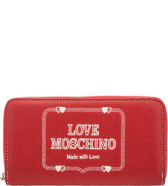 Красный кошелек с контрастной вышивкой Love Moschino