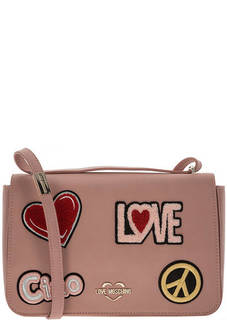 Розовая сумка через плечо с нашивками Love Moschino