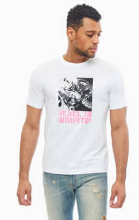 Белая хлопковая футболка с принтом Diesel