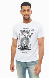 Белая хлопковая футболка с принтом Diesel