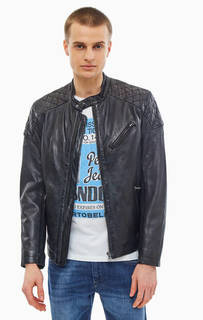Черная кожаная куртка на молнии Pepe Jeans
