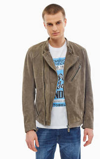 Замшевая куртка косуха серого цвета Pepe Jeans
