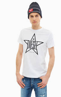 Белая хлопковая футболка с принтом Diesel
