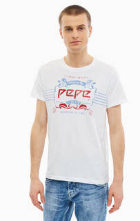 Белая хлопковая футболка с принтом Pepe Jeans
