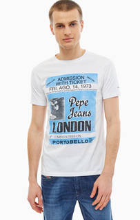 Белая хлопковая футболка с принтом Pepe Jeans