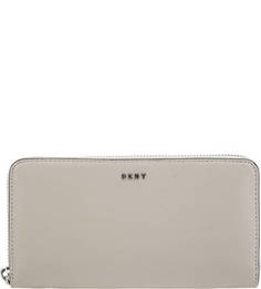 Кожаный кошелек серого цвета на молнии Dkny