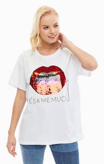 Хлопковая футболка с реверсивной аппликацией из пайеток Silvian Heach