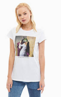Хлопковая белая футболка с принтом Silvian Heach