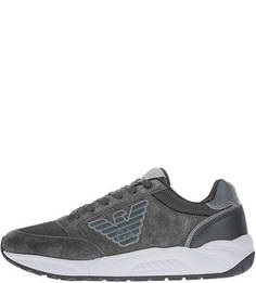 Серые замшевые кроссовки с текстильными вставками EA7