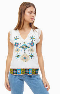 Белый топ из вискозы с принтом Desigual