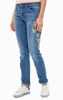 Зауженные синие джинсы с цветочными вышивкой и нашивками Exotic Jeans Desigual