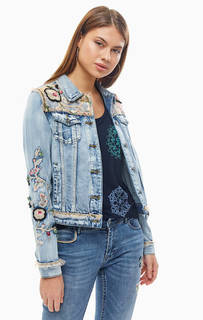 Короткая джинсовая куртка с цветочной вышивкой Desigual