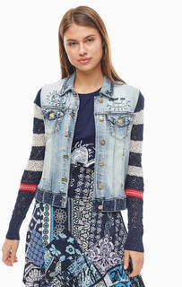 Синяя джинсовая куртка с трикотажными рукавами Desigual