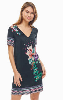 Черное платье из вискозы с цветочным принтом Desigual