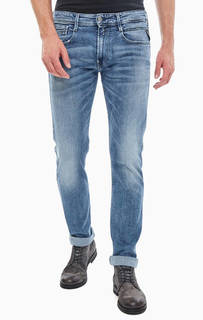 Синие зауженные джинсы с декоративными заломами Anbass Replay
