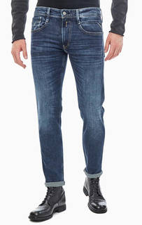 Зауженные синие джинсы с декоративными заломами Anbass Replay