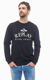 Хлопковый черный свитшот с принтом Replay