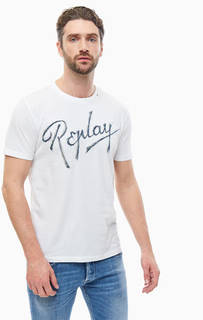 Белая хлопковая футболка с вышивкой Replay