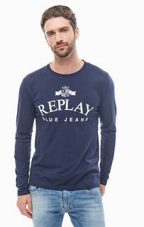 Синяя хлопковая футболка с длинными рукавами Replay