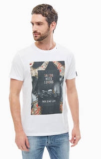 Белая хлопковая футболка с принтом Replay