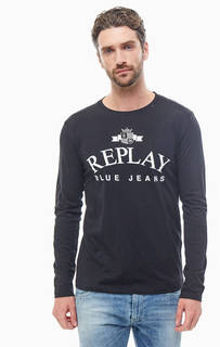 Черная хлопковая футболка с длинными рукавами Replay