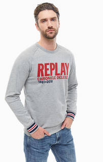 Хлопковый серый свитшот с принтом Replay