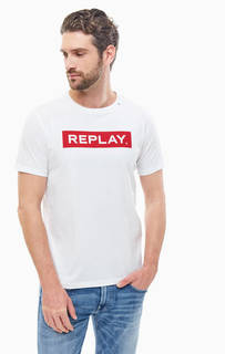 Белая хлопковая футболка с круглым вырезом Replay