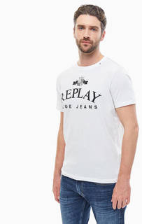 Белая хлопковая футболка с принтом Replay