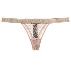 Кружевные трусы-стринги с блестящей резинкой Emporio Armani