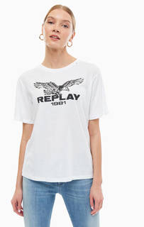 Хлопковая футболка с контрастным принтом Replay