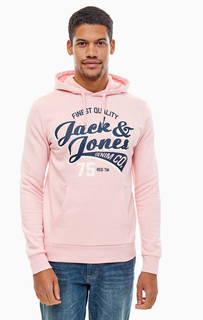 Розовая толстовка из хлопка с капюшоном Jack & Jones