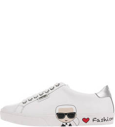 Белые кожаные кеды с принтом Karl Lagerfeld