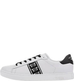 Белые кожаные кеды с монограммой бренда Trussardi Jeans