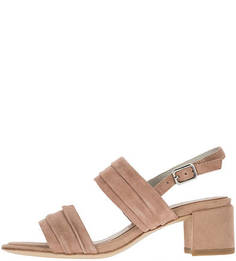 Замшевые босоножки кораллового цвета на каблуке Tamaris