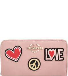 Розовый кошелек с нашивками Love Moschino