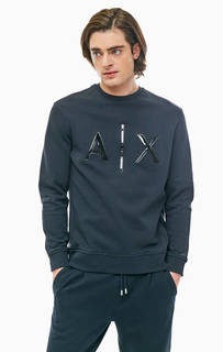 Темно-синий свитшот с глянцевым принтом Armani Exchange
