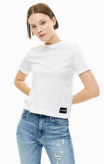 Укороченная белая футболка из хлопка Calvin Klein Jeans