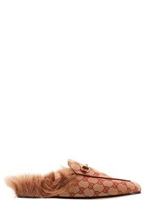 Текстильные слиперы Princetown GG с отделкой шерстью Gucci