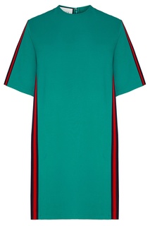 Зеленое платье-футболка с полосами Web Gucci