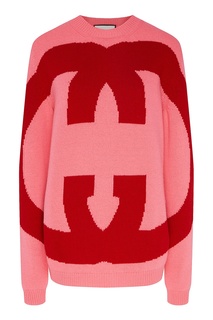 Розовый свитер с красными монограммами GG Gucci