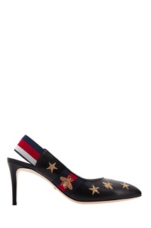 Черные слингбэки с вышивкой и полосами Web Gucci