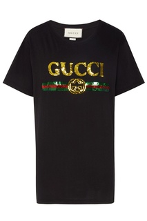 Черная футболка с винтажным логотипом Gucci