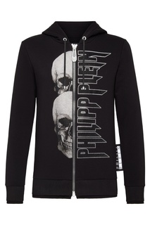 Черное худи с принтом и кристаллами Philipp Plein