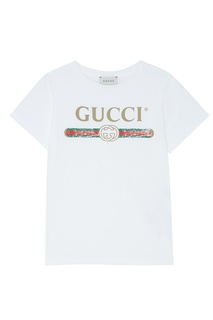 Белая футболка с логотипом Gucci Kids