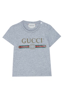 Хлопковая футболка серого цвета Gucci Kids